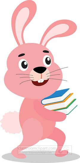rabbit character walking with books clipart