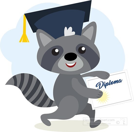 raccoon character wearing graduation cap holding diploma clipart