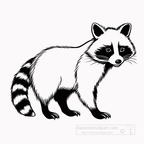 raccoon with long tail black outline clip art