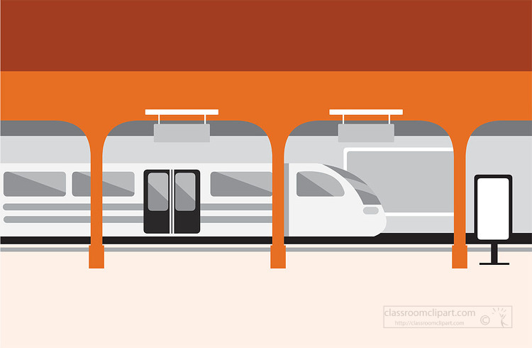 rail platform with train at railway station gray color clip art