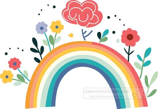 rainbow simple cartoon style covered with flowersl