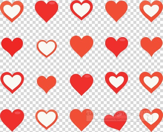 red and patterned heart icons illustrated with a contemporary fl