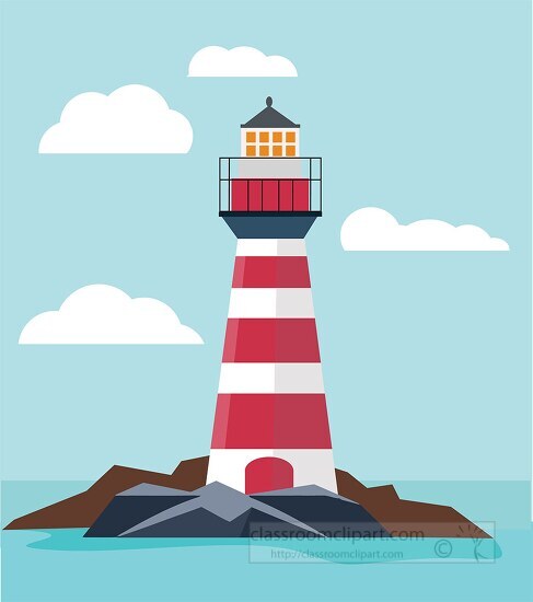 red and white striped lighthouse on top of a rock
