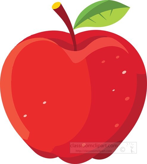 red apple designed in a flat style with stem and leaf