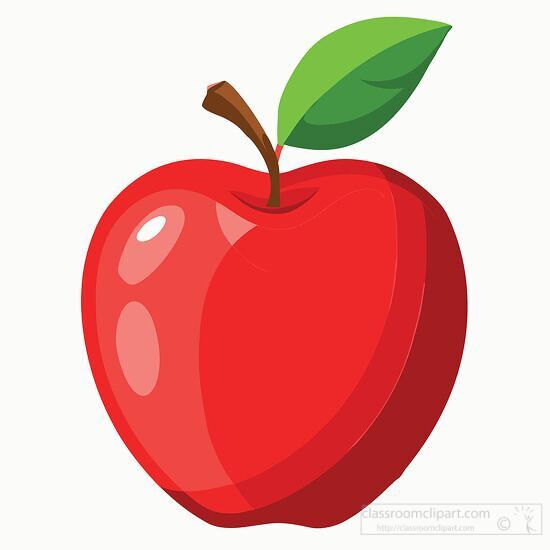 red apple with a leaf on a stem clipart
