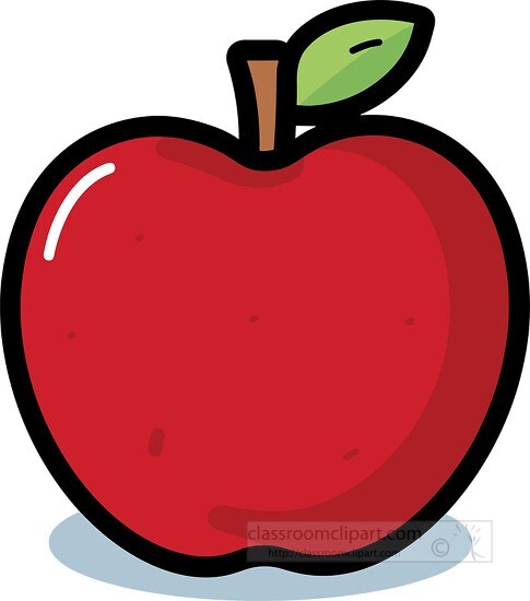 red apple with short stem and leaf