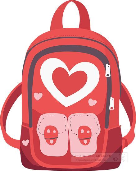 red backpack decorated with a large and small white hearts