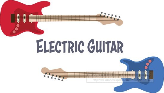 red blue electric guitar with words