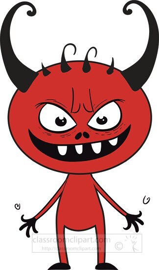 red devil with black horns funny cartoon style clipart