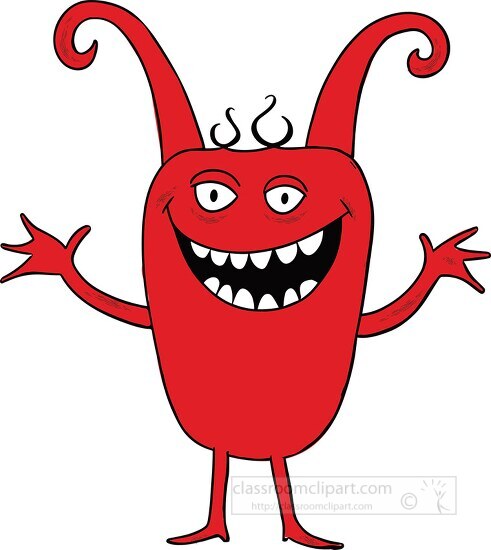 red devil with large teeth funny cartoon style clipart