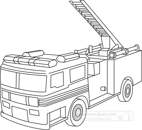 red firetruck with ladder black outline clipart