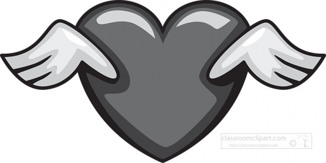 red heart with wings for valentines day gray color clipart