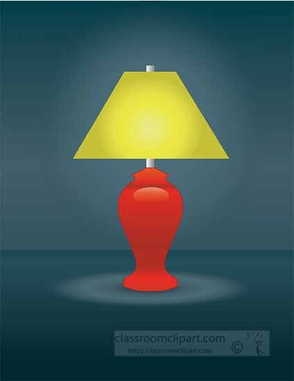 red table lamp with a yellow lamp shade clip art