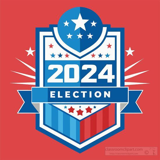 red white and blue badge representing the 2024 election year