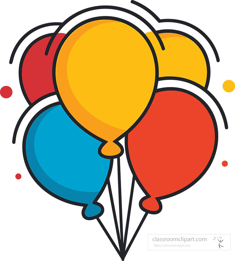 red yellow blue balloons with black lines