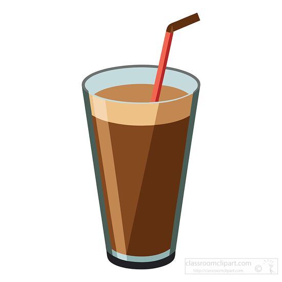 Refreshing glass of chocolate milk in a Glass with a Red Straw