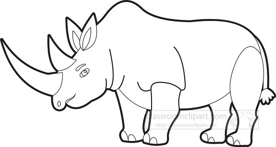 rhino cartoon character with long horns black outline clip art