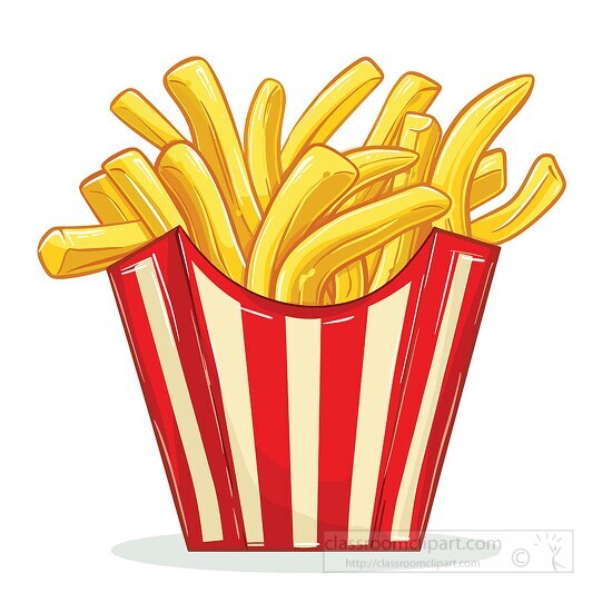 rispy golden fries in a red and white striped carton