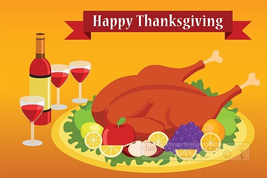 roasted turkey feast happy thanksgiving day celebration clipart