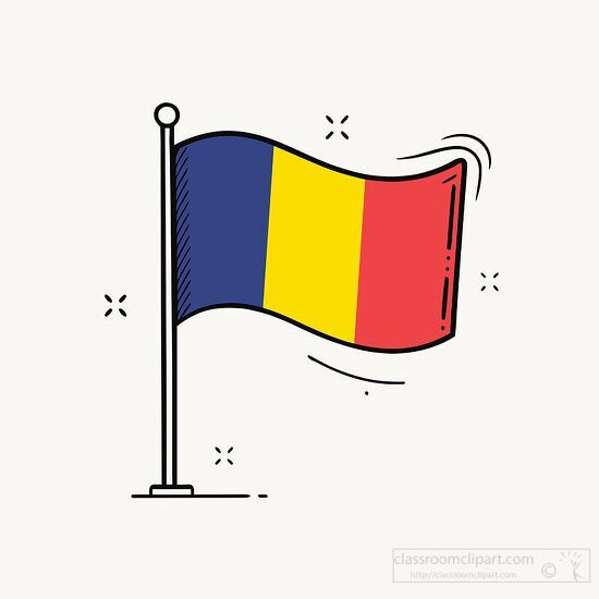 romania waving in the wind hand drawn style