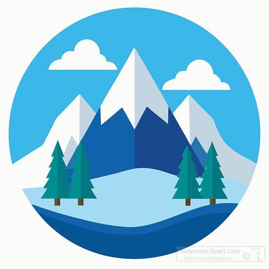 round vector design of winter mountains and trees