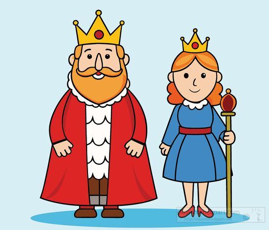 royal couple with the king and queen both wearing gold crowns cartoon style clipart