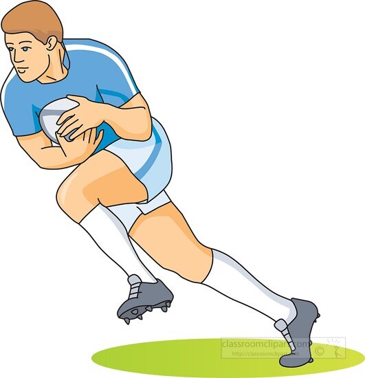 rugby player holds ball in hands as he runs to score clipart