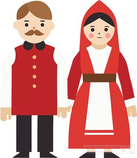 flat illustration of a Russian man with a beard and a woman in traditional clothing clipart