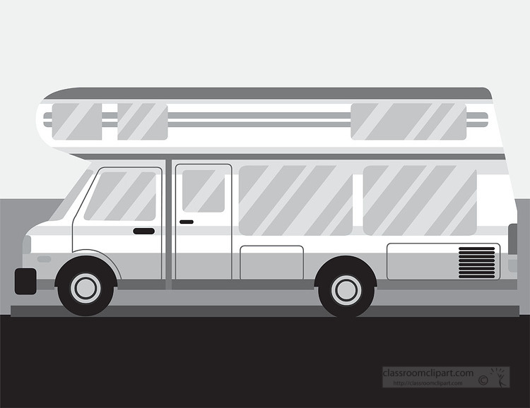 rv camper with sleeping unit on top gray color clipart
