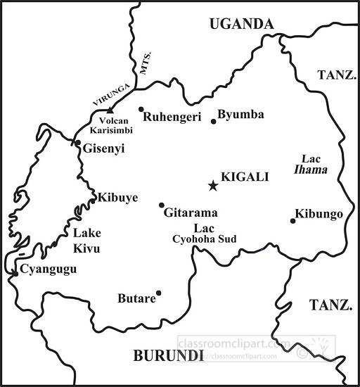 Rwanda country map black outline