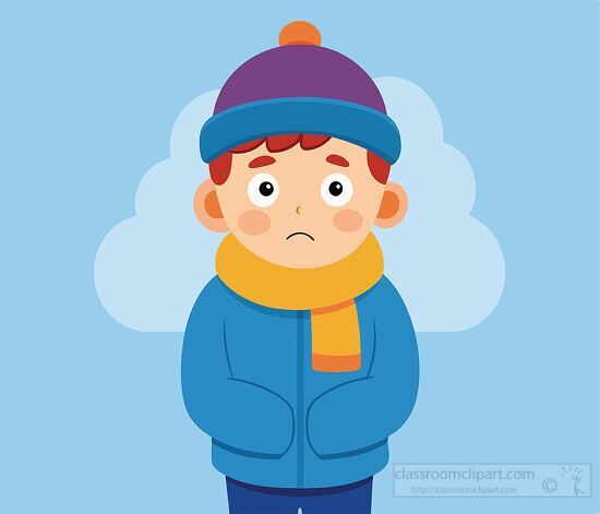 sad boy stands in the cold bundled up in a winter outfit