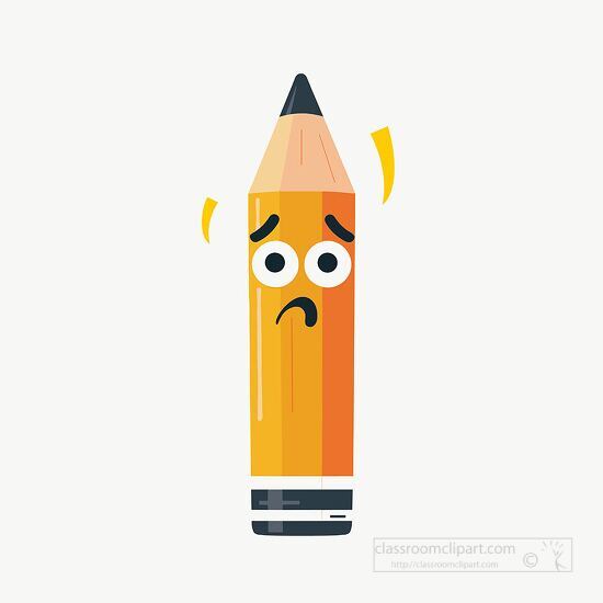 sad cartoon yellow pencil with a tearful face clipart