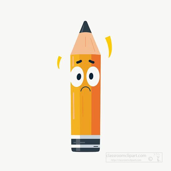 sad cartoon yellow pencil with a worried expression clipart