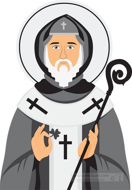 saint patrick holding clover christian clipart gray color clipar