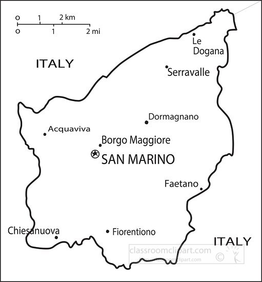 San Marino-country map black white