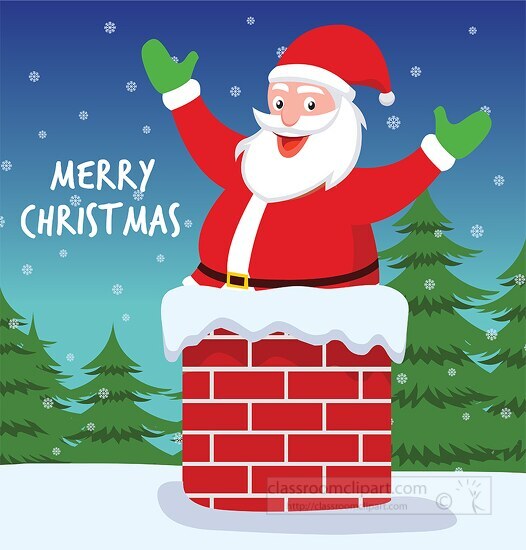 santa claus going down chimney merry christmas clipart