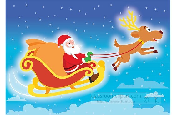 santa claus riding in sledge merry christmas clipart