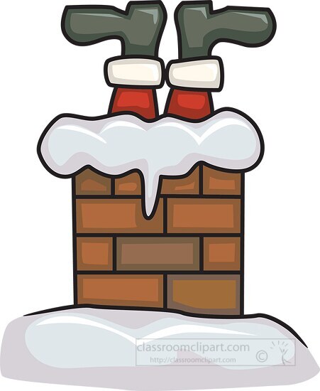 santa claus stuck in chimney clipart