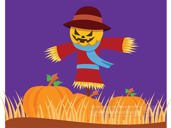 Halloween Clipart-scarecrow in fields fallen leaves in background fall ...