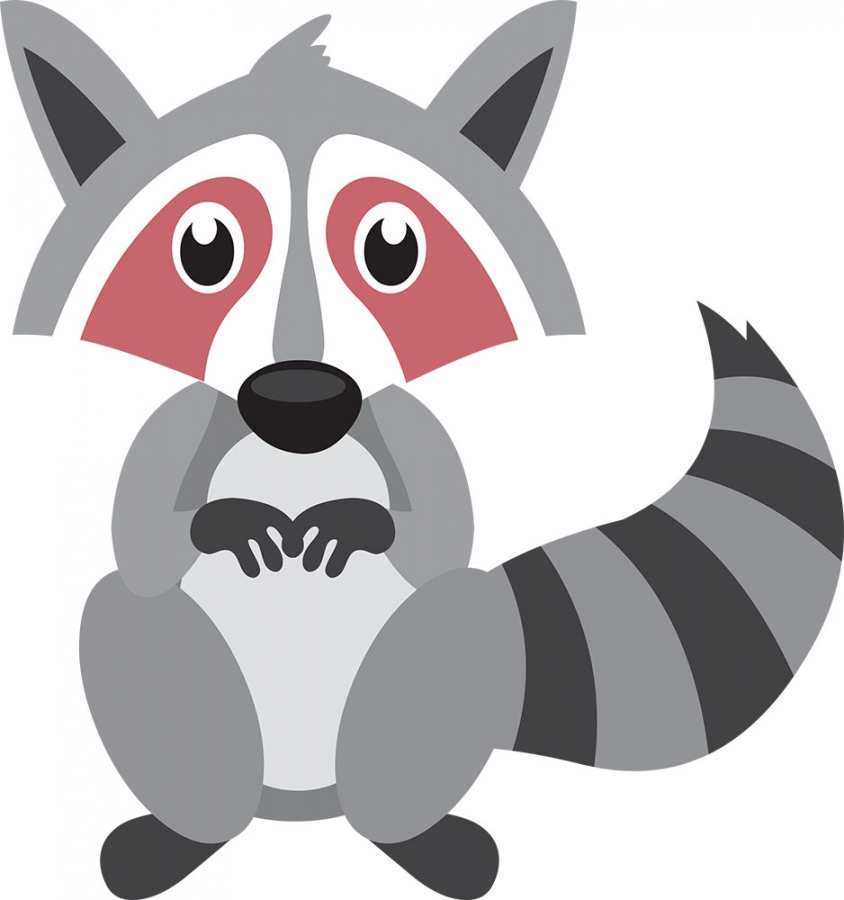 scared looking raccoon holds hands together clipart