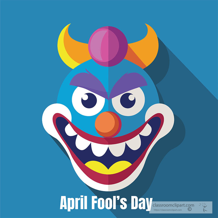 scary looking clown with april fools text