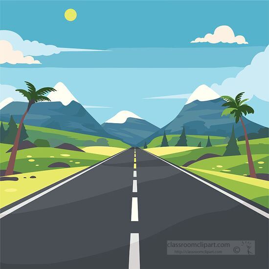 scenic clipart of a road stretching towards distant mountains