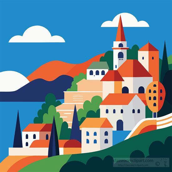 scenic view of a village on hillside croatia clipart