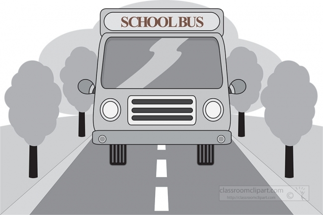 school bus on road back to school gray color clipart