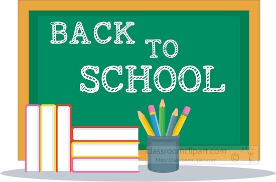 school chalkboard and books back to school clipart