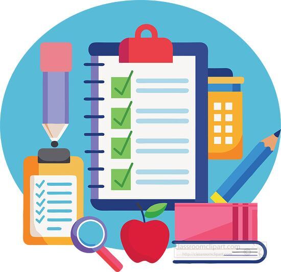 school checklist with as a pencil magnifying glass and books