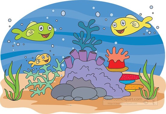 Marine Life Clipart-sea anemone smiling colorful fish swimming under water  clip art
