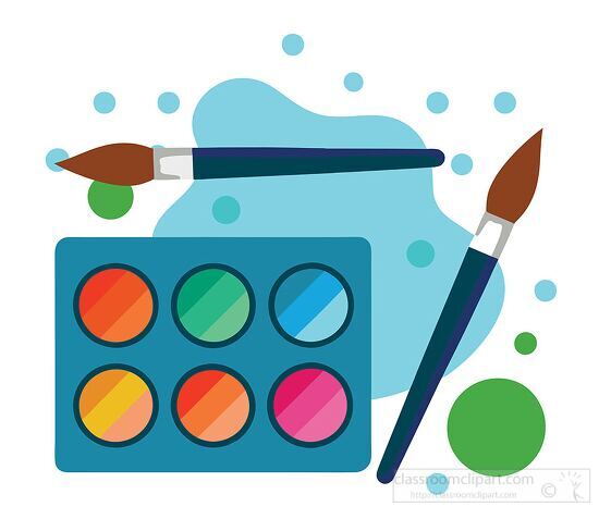 set of artists watercolors with brush and water clip art