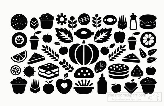 set of black food symbol collection