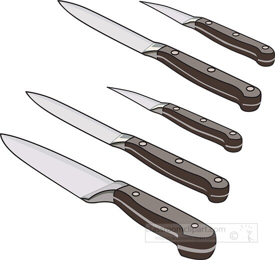 set of five knives in a row clip art